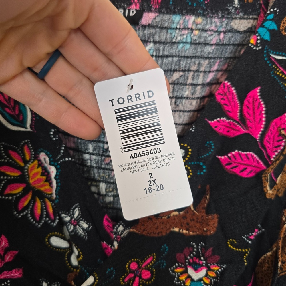 NWT‎ Torrid Leopard Floral Twist Front Mini Dress 2X 18-20 Boho Festival Pockets - Picture 4 of 12